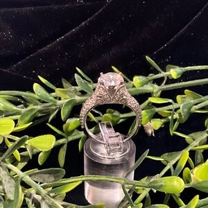 Vintage Style 3ct Round Brilliant Moissanite Ring Sz 9